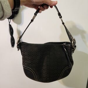 Vintage Coach Black Signature Canvas Shoulder Hobo with Leather Trim
